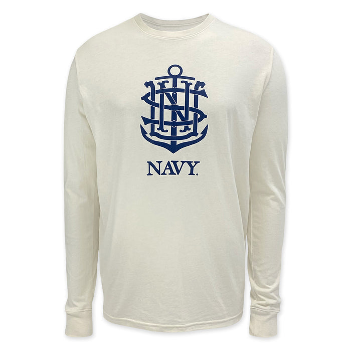 Navy USN Anchor Under Armour Performance Cotton LS T-Shirt (Stone)
