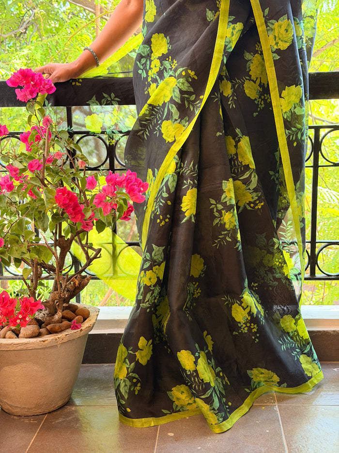 Nisha Bloom Organza Saree - Black