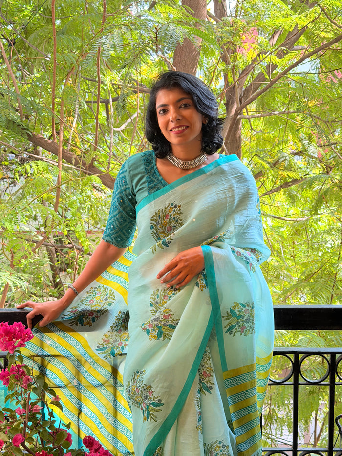 Nisha Floral Organza Saree - Green