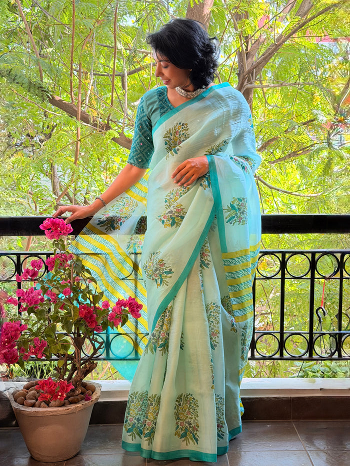 Nisha Floral Organza Saree - Green