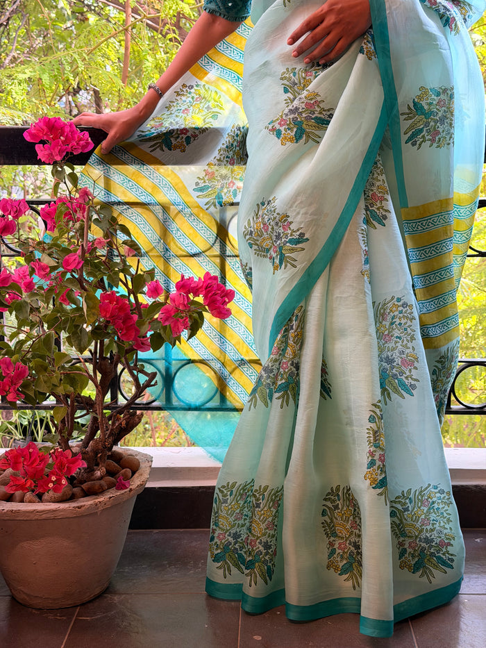 Nisha Floral Organza Saree - Green