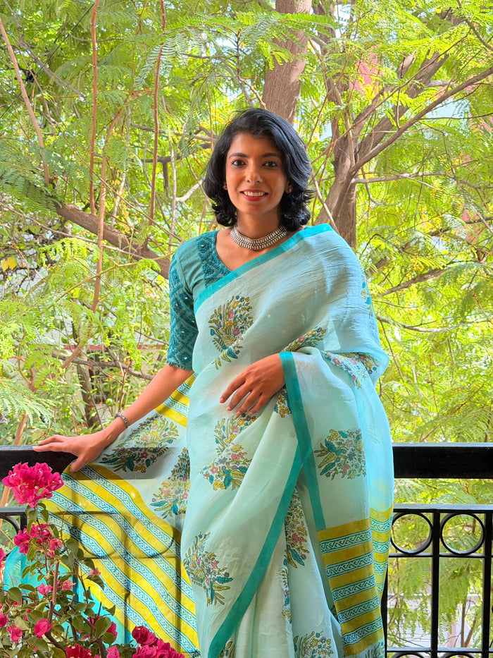 Nisha Floral Organza Saree - Green