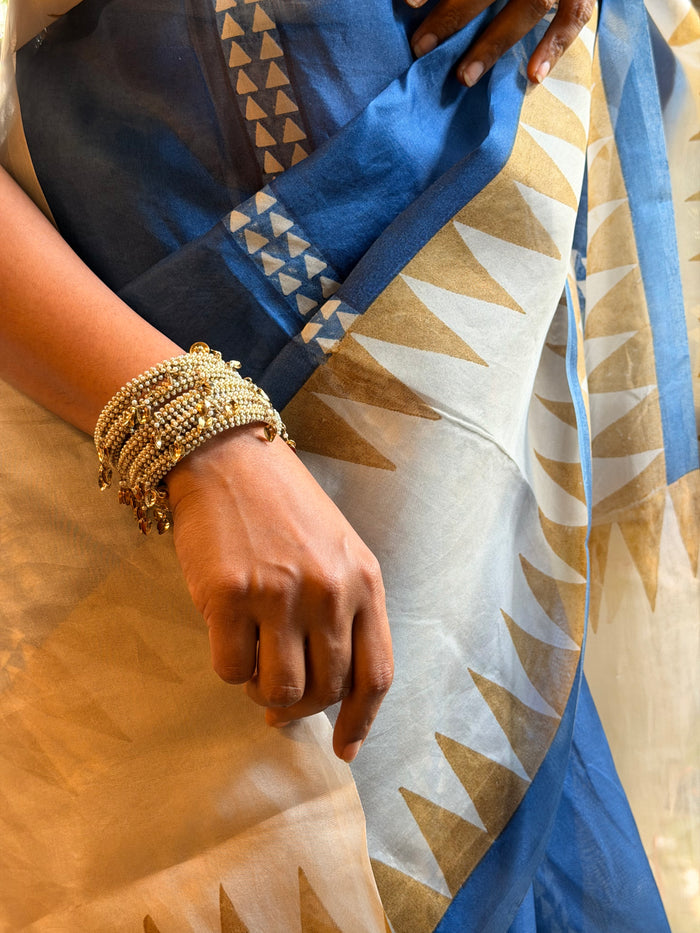 Nisha Geometric Organza Saree - Blue