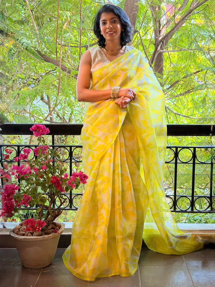 Nisha Parijath Organza Saree - Citron
