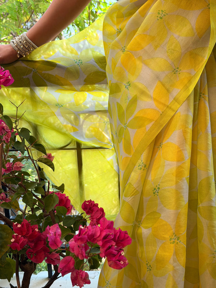 Nisha Parijath Organza Saree - Citron