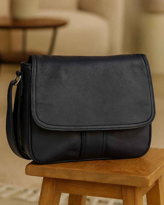 Nola Half Flap Soft Faux Leather Handbag - Navy - Country Collection