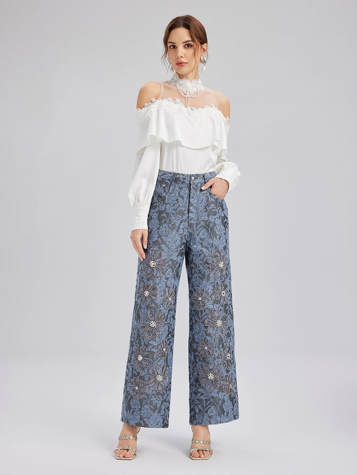 Off-Shoulder Ruffle Lace Mesh Top