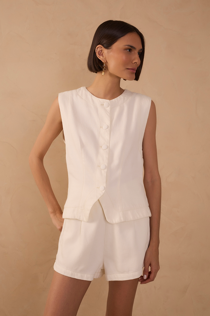 Off-White Crew Neck Buttoned Sleeveless Twill Vest_1