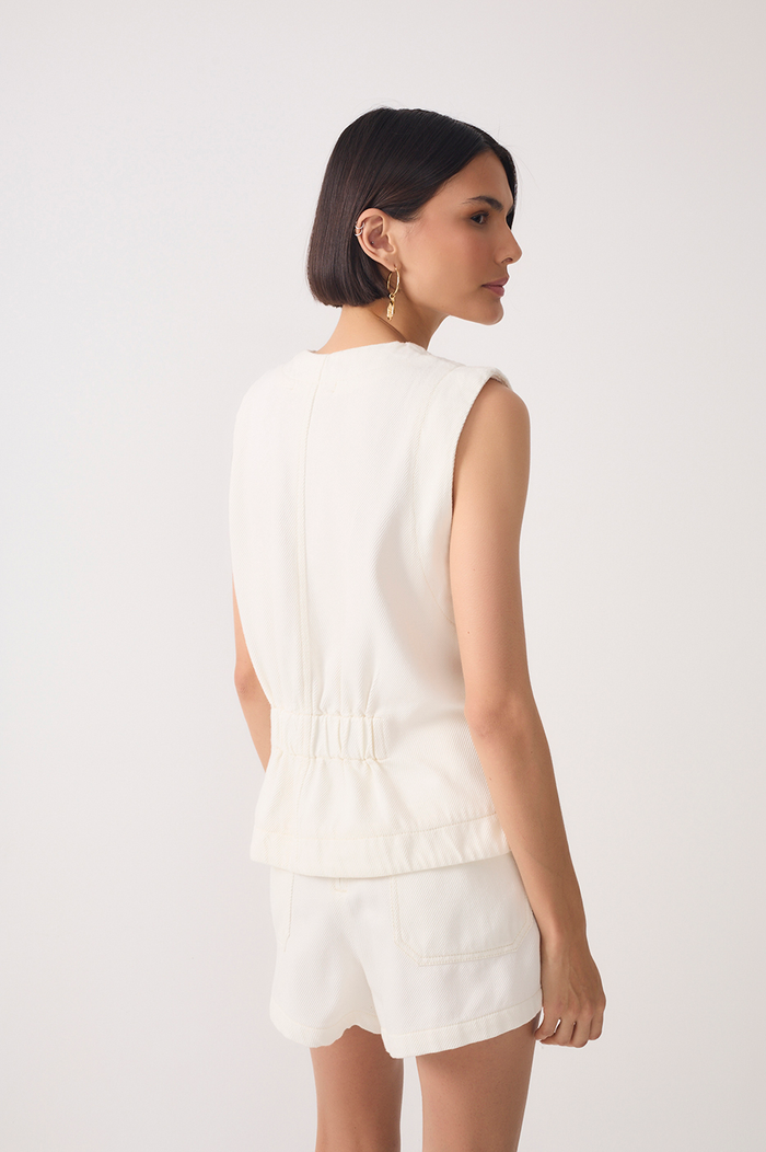 Off-White Crew Neck Buttoned Sleeveless Twill Vest_5