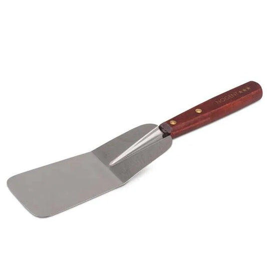 Offset Spatula - 2.25 inch x 6 inch with wood handle "nogent" logo on white background.