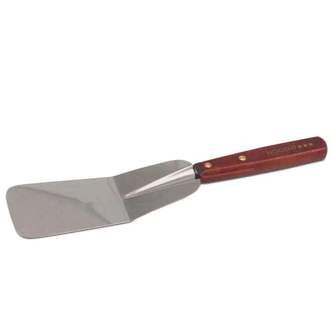 Offset Spatula - 2.25 inch x 6 inch with wood handle "nogent" logo on white background.