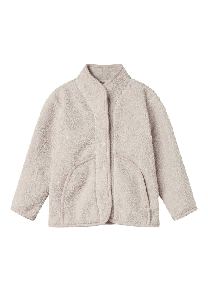 Beige fleece jacket with buttons and pockets for children
