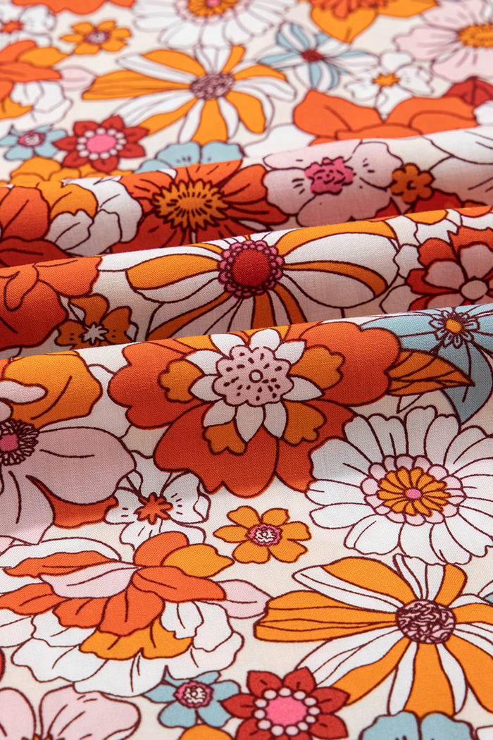 Orange Floral Print Sleeveless Smocked Shift Jumpsuit