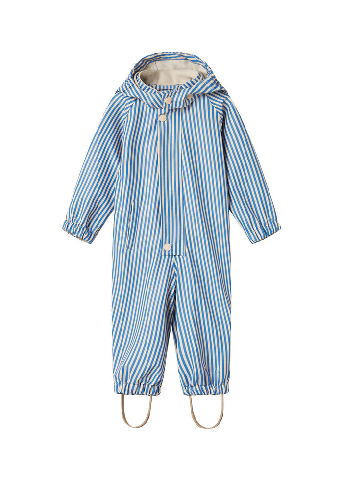 Blue striped raincoat with hat and booties for baby