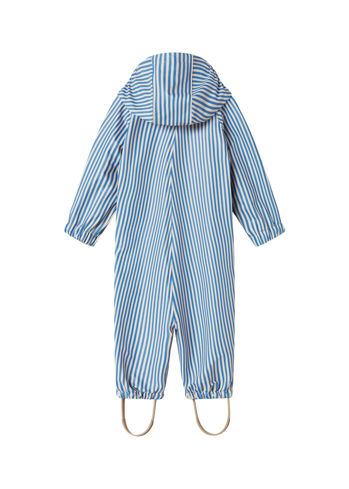 Blue striped raincoat with hat and booties for baby
