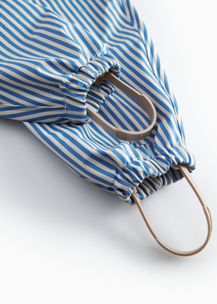 Blue striped raincoat with hat and booties for baby