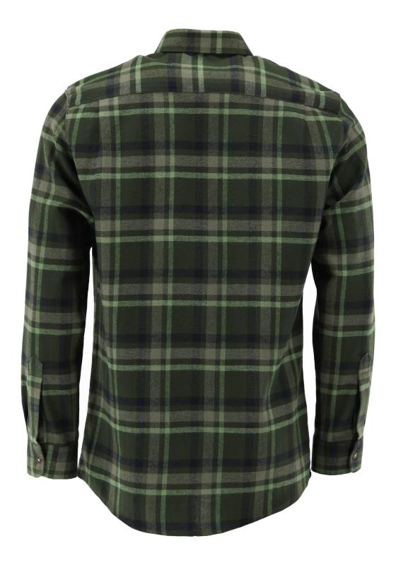 OS Trachten Men's Forest Green Flannel Trachten Shirt – Long Sleeve, Shark Collar & Embroidery