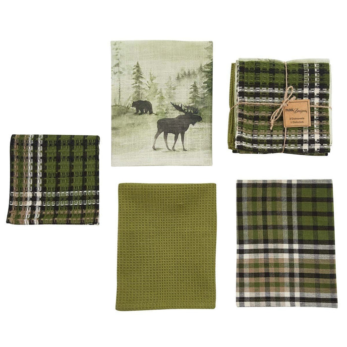 Park Designs Watercolor Wildlife 3 Dish Towel and 1 Dish Cloth Set