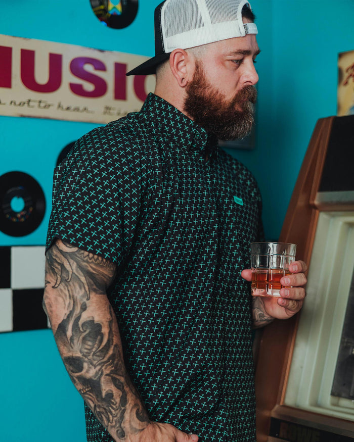 Party Hammer Short Sleeve - Black & Aqua - Dixxon Flannel Co.