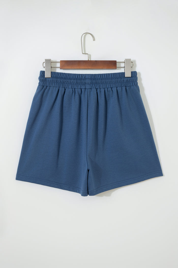 Pink Color Block Patchwork Varsity Striped Detail Drawstring Elastic Waist Shorts