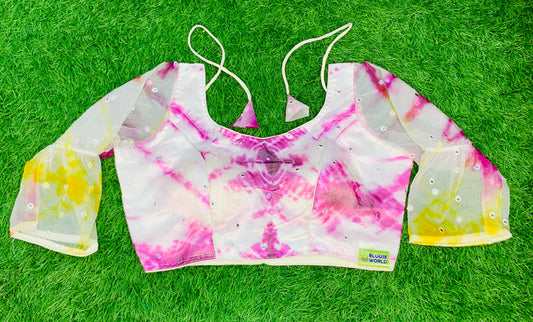 Pink fancy shibori blouse