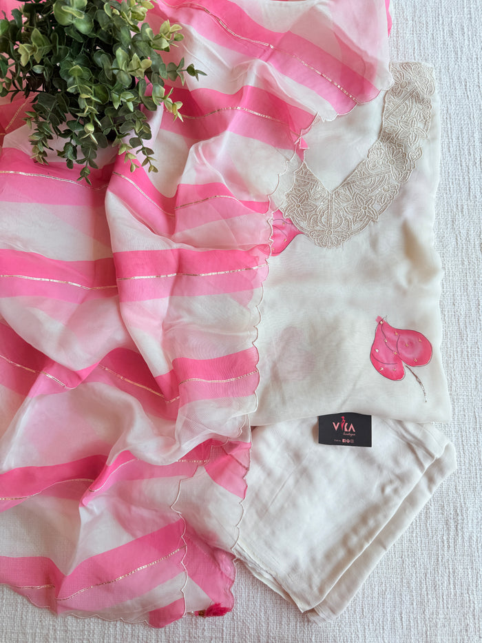 Pink leaf organza salwar material