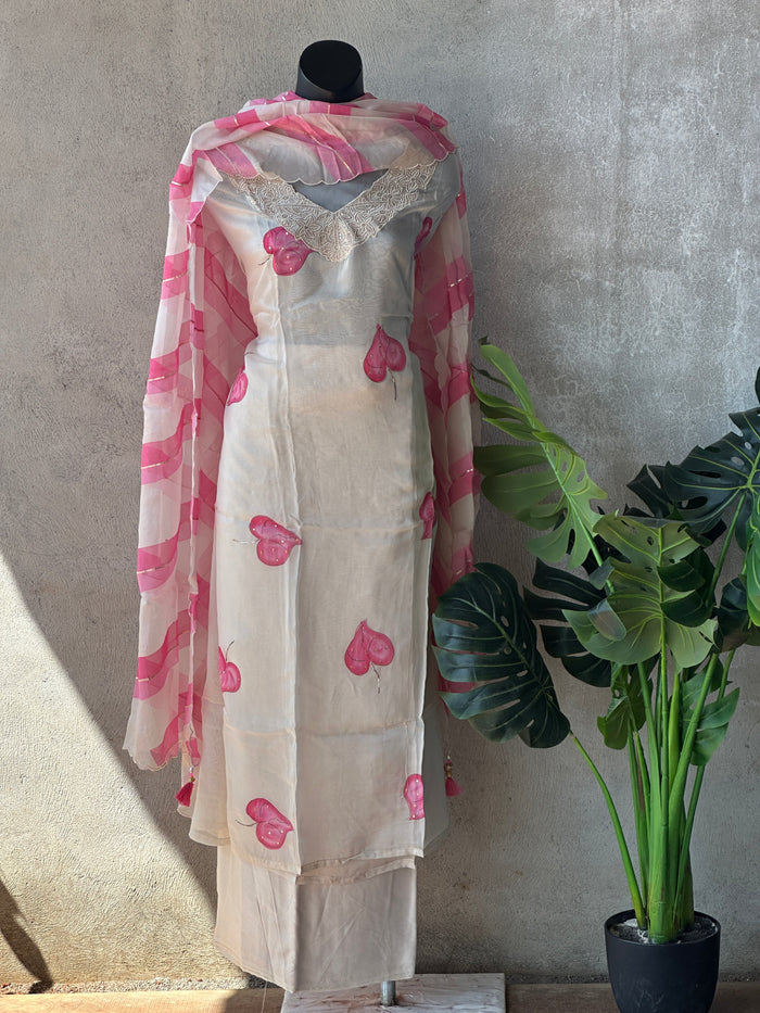 Pink leaf organza salwar material