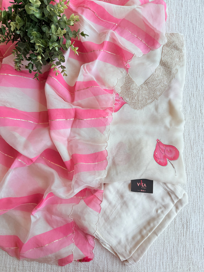Pink leaf organza salwar material