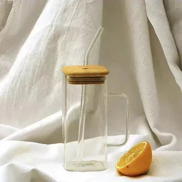 Plain Glass With Handle & Wooden Lid