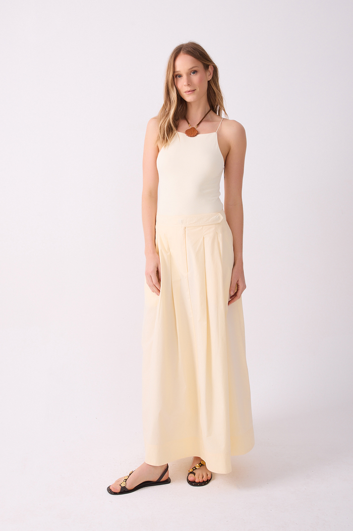 Pleated Tailored Cotton Maxi Skirt_2