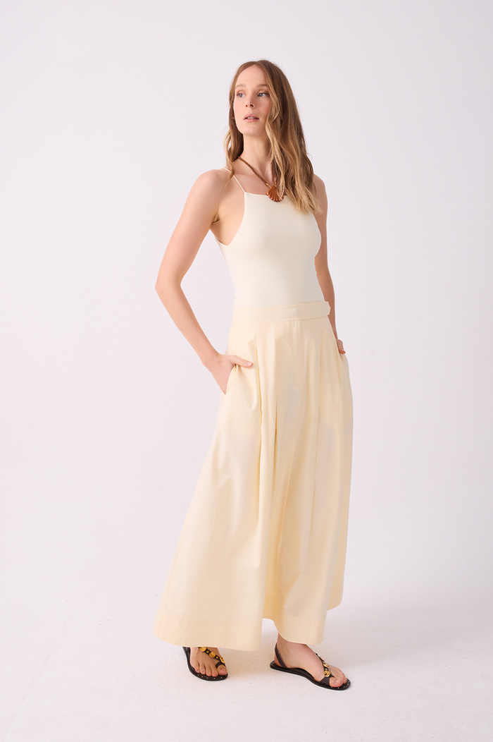 Pleated Tailored Cotton Maxi Skirt_3