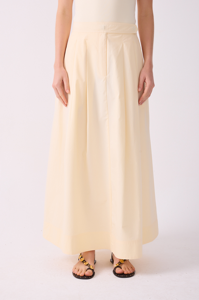 Pleated Tailored Cotton Maxi Skirt_4