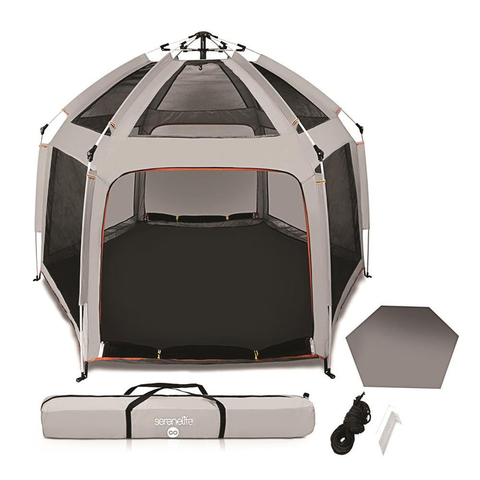 Portable Playpen with UV Shade, Easy Fold, Lightweight, Gray