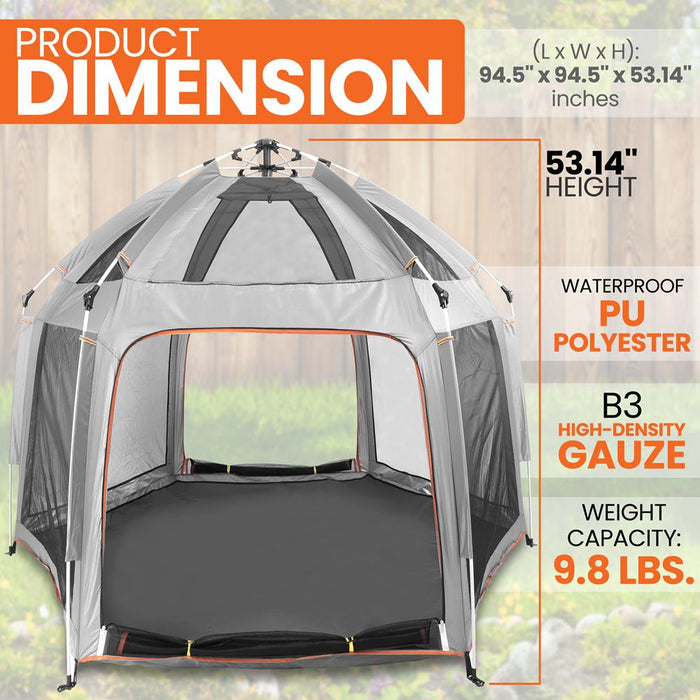 Portable Playpen with UV Shade, Easy Fold, Lightweight, Gray