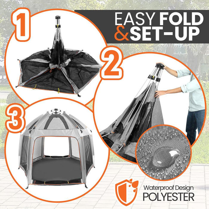 Portable Playpen with UV Shade, Easy Fold, Lightweight, Gray
