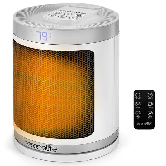 Portable Space Heater - Indoor Electric Heater With Thermostat, Remote, Digital Display, 12-Hour Timer, 3 Heating Modes, Fast & Safe Ptc Ceramic Heating For Home, Office, Bedroom (White)