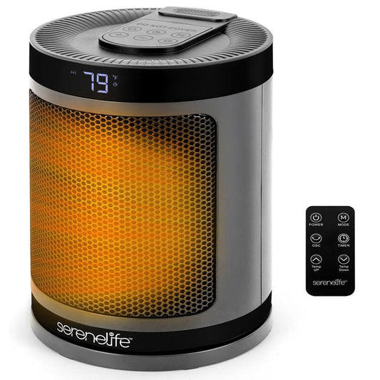 Portable Space Heater - Indoor Electric Heater With Thermostat, Remote, Digital Display, 12-Hour Timer, 3 Heating Modes, Fast & Safe Ptc Ceramic Heating For Home, Office, Bedroom  (Gray)