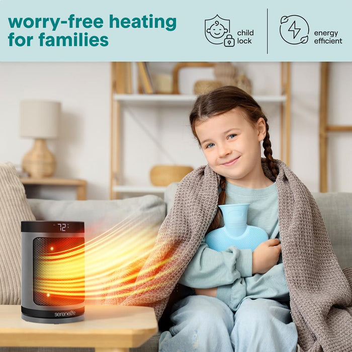 Portable Space Heater - Indoor Electric Heater With Thermostat, Remote, Digital Display, 12-Hour Timer, 3 Heating Modes, Fast & Safe Ptc Ceramic Heating For Home, Office, Bedroom  (Gray)