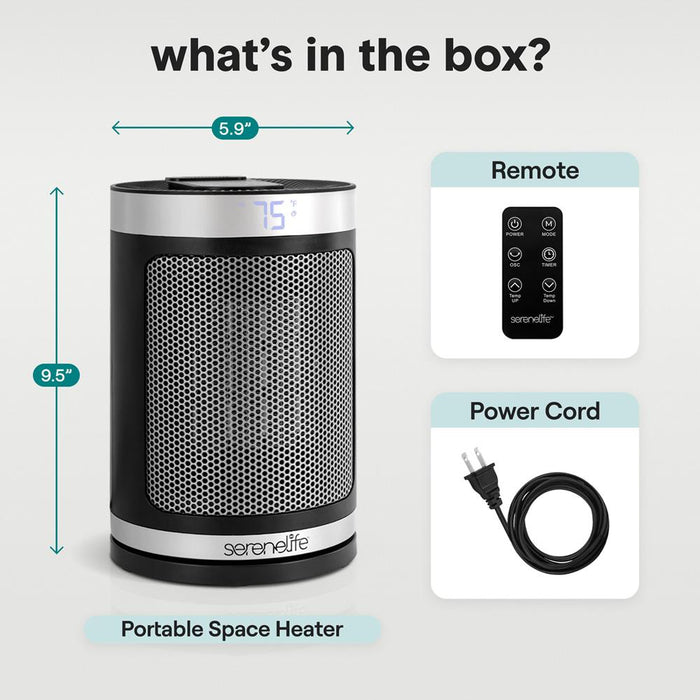 Portable Space Heater - Indoor Electric Heater With Thermostat, Remote, Digital Display, 12-Hour Timer, 3 Heating Modes, Fast & Safe Ptc Ceramic Heating For Home, Office, Bedroom (Black)