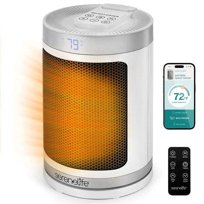 Portable Space Heater - Indoor Electric Heater With Wi-Fi Function,Thermostat, Remote, Digital Display, 12H Timer, 3 Heating Modes, Fast & Safe Ptc Ceramic Heating For Home, Office, Bedroom (White)
