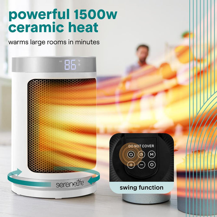 Portable Space Heater - Indoor Electric Heater With Wi-Fi Function,Thermostat, Remote, Digital Display, 12H Timer, 3 Heating Modes, Fast & Safe Ptc Ceramic Heating For Home, Office, Bedroom (White)