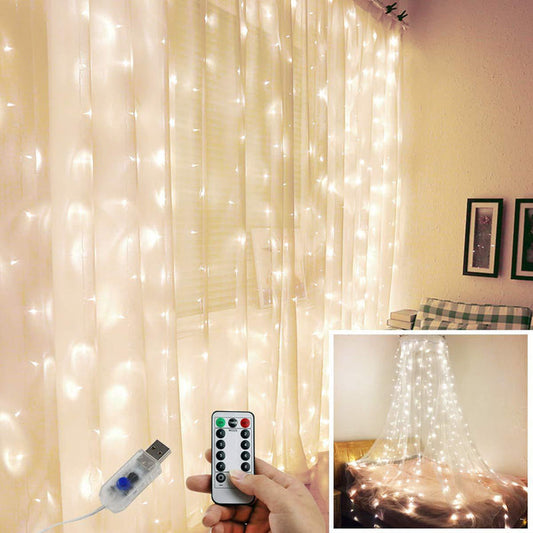 PS077 - USB Remote Control Eight Function 3 * 3 Copper Wire Curtain Light