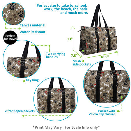 Puppy Love NGIL Zippered Caddy Large Organizer Tote Bag