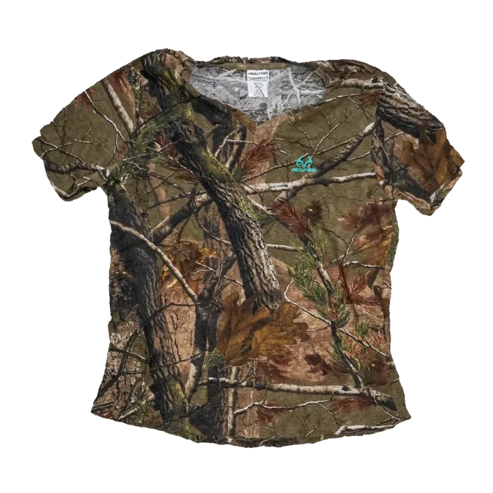 Realtree Women's Camo V-Neck T-Shirt - 2XLarge - Army & Outdoors - Camouflage T-Shirts