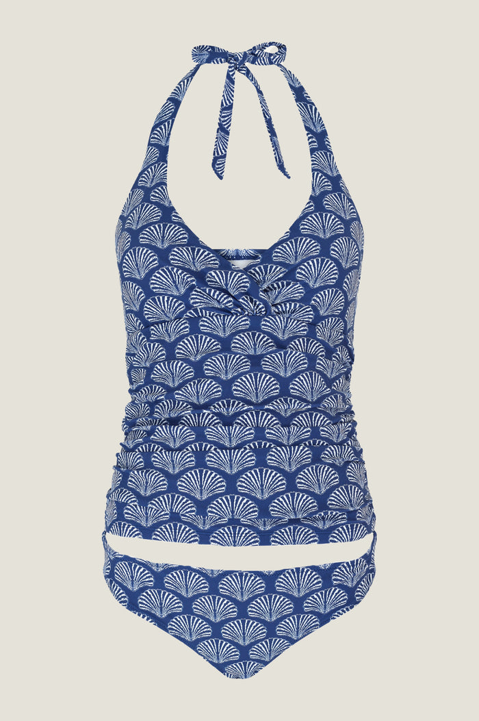 Recycled Ruched Tankini | Shell Navy/White - Aspiga