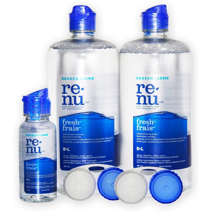 Renu Bausch+Lomb Fresh Multi-Purpose Eye Contact Lens Solution (2 x 480ml) and (1 x 60ml )Travel Size- Full set - Shoppers-kart.com