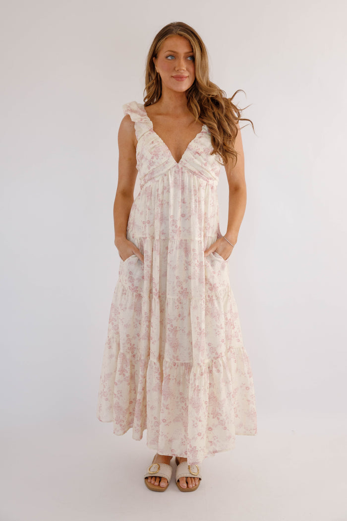 Floral Ruffle Strap Maxi Dress – Romantic Cottagecore Tiered Dress- Mable Floral Maxi dress