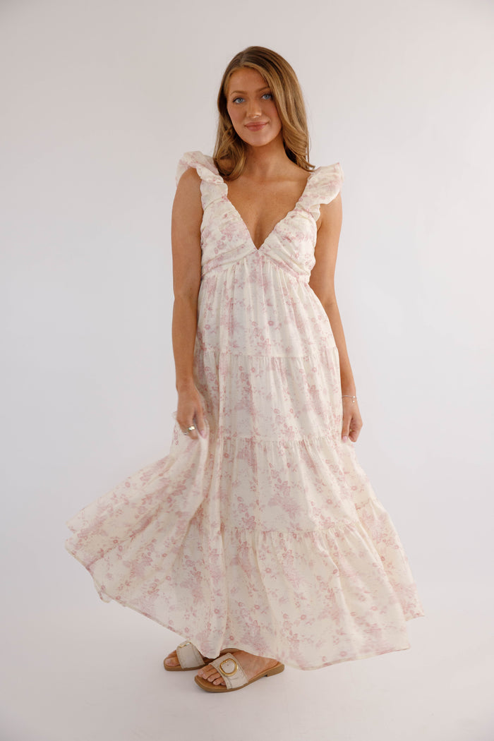 Floral Ruffle Strap Maxi Dress – Romantic Cottagecore Tiered Dress- Mable Floral Maxi dress
