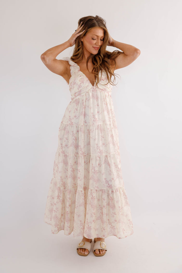Floral Ruffle Strap Maxi Dress – Romantic Cottagecore Tiered Dress- Mable Floral Maxi dress