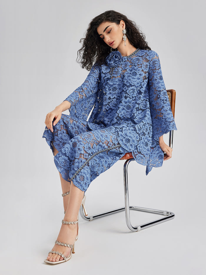 Retro Blue Wash Lace Elastic Pants